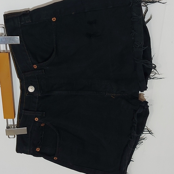 Levis 501 Black Button Fly Distressed Cut Offs - Picture 3 of 16